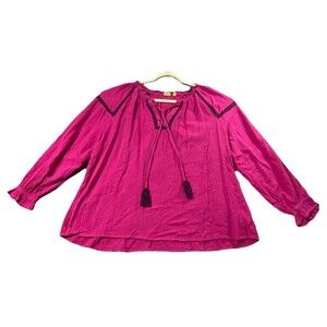 True Craft Women Fuchsia Peasant Top Size 1X